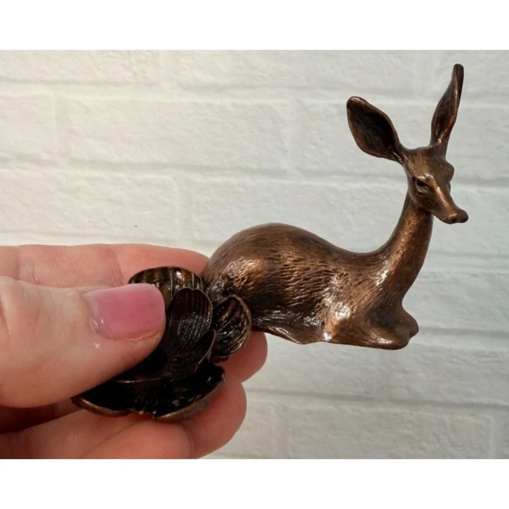 Bronze Deer Sphere Stand Small Crystal Ball Holder Spirit Animal Doe Altar Decor